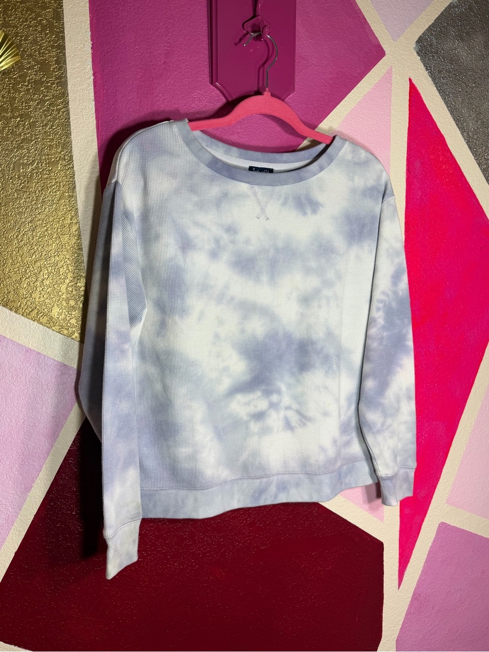 Splendid Gray Waffle Knit Tie Dye Pullover Sweatshirt Small - Picture 2 of 14